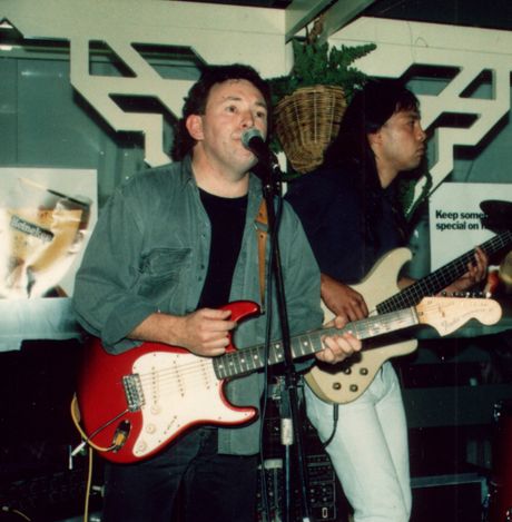 Johnny and the Skyhawk. John Donoghue and Tama Mita performing at the Oaks, Wellington, 1990.