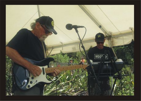 John Donoghue (L) & Bevan O'Brien (R) performing as the Timberjack Donoghue Project live on the Wakastage at Waitangi Treaty Grounds.